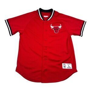 Mitchell and Ness Chicago Bulls Shirt Large NBA Basketball Button Front Jersey